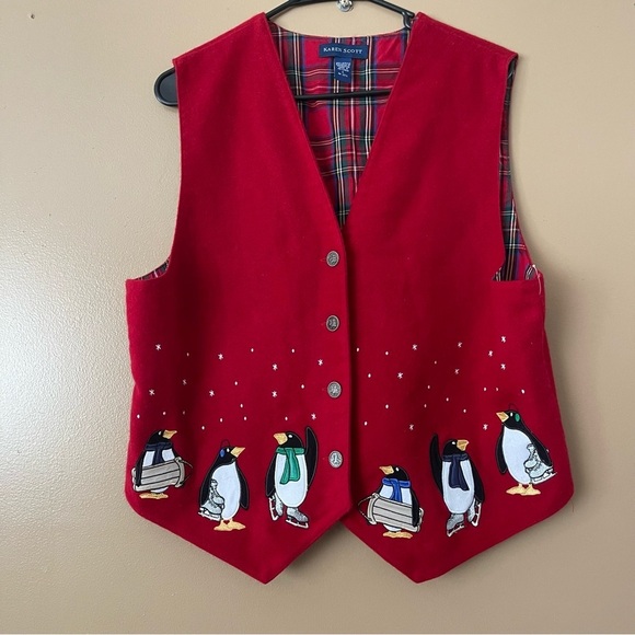 Karen Scott Jackets & Blazers - Karen Scott Vibrant Red Checkered Penguin Vest new without tags size large